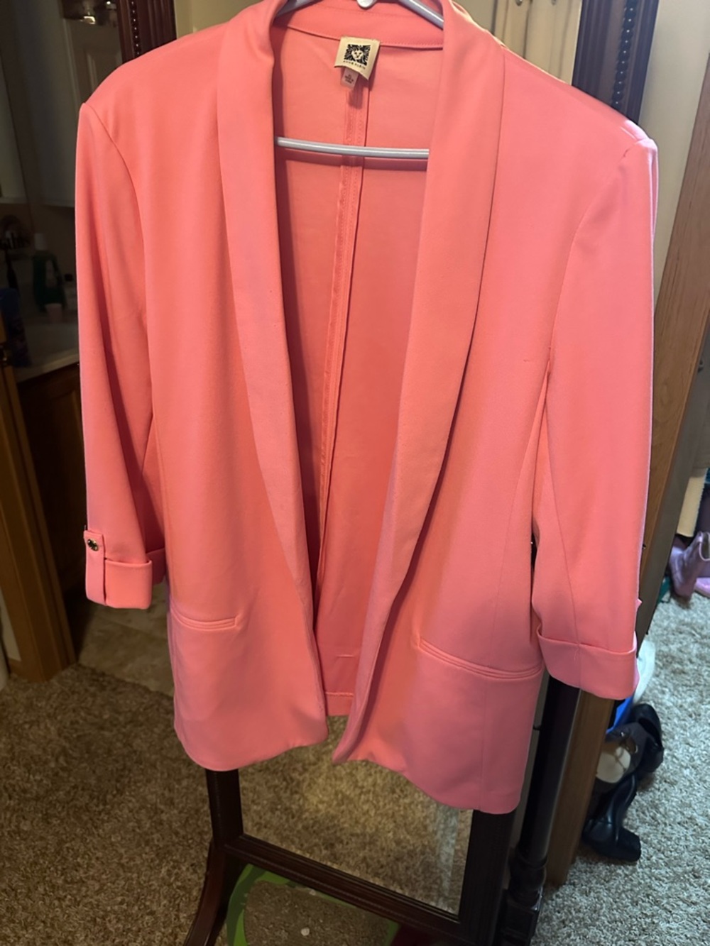 Anne Klein Open-Front Blazer Jacket- Hot Pink- XL